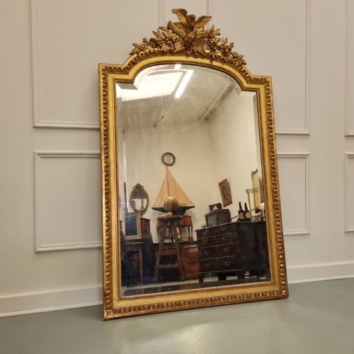 Antique French Gilded Mirror with Love Birds C1870