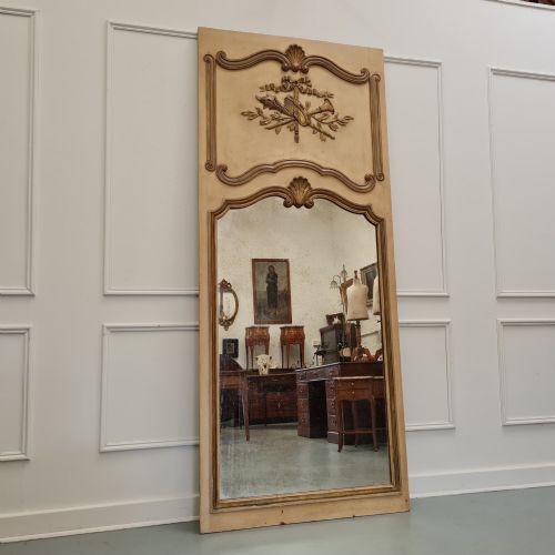 LARGE ANTIQUE TRUMEAU PAINTED MIRROR C1900