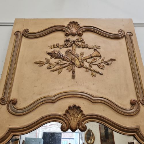 LARGE ANTIQUE TRUMEAU PAINTED MIRROR C1900 - ADDITIONAL PHOTO 1