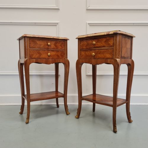ANTIQUE PAIR OF SERPENTINE BEDSIDE TABLES C1930 - ADDITIONAL PHOTO 2
