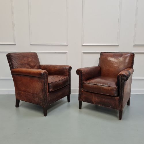Pair of French Leather Club Chairs C1920