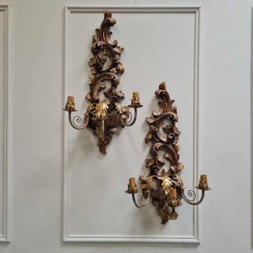 LARGE ITALIAN WOODEN CARVED WALL LIGHTS C1900