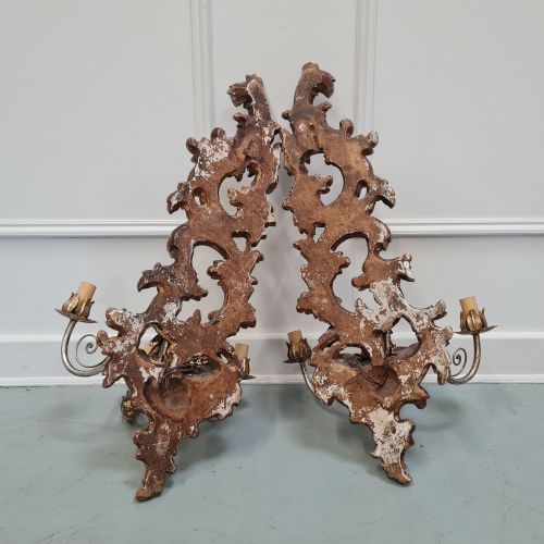 LARGE ITALIAN WOODEN CARVED WALL LIGHTS C1900 - ADDITIONAL PHOTO 4
