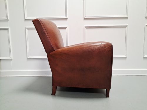 BEAUTIFUL 1930S FRENCH LEATHER CLUB CHAIR - ADDITIONAL PHOTO 4