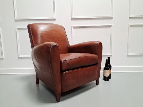 BEAUTIFUL 1930S FRENCH LEATHER CLUB CHAIR - ADDITIONAL PHOTO 6