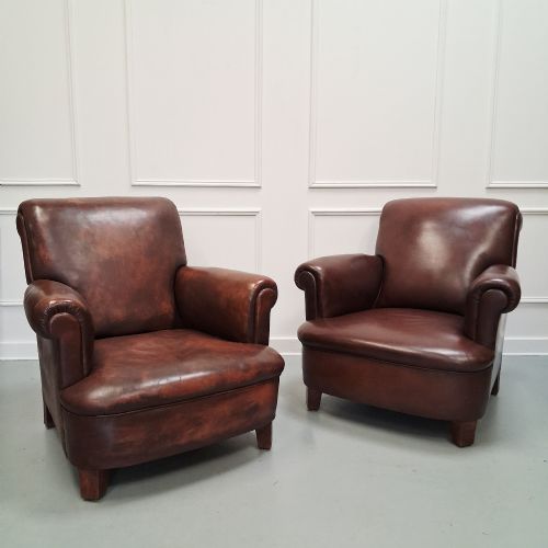Pair of Smart 1930s French Leather Club Chairs