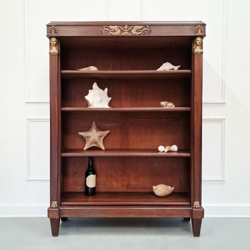 Large Antique French Mahogany Open Bookcase C1900