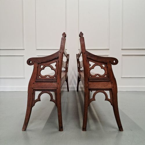 Rare Pair Of Antique Oak Gallery Benches c1850