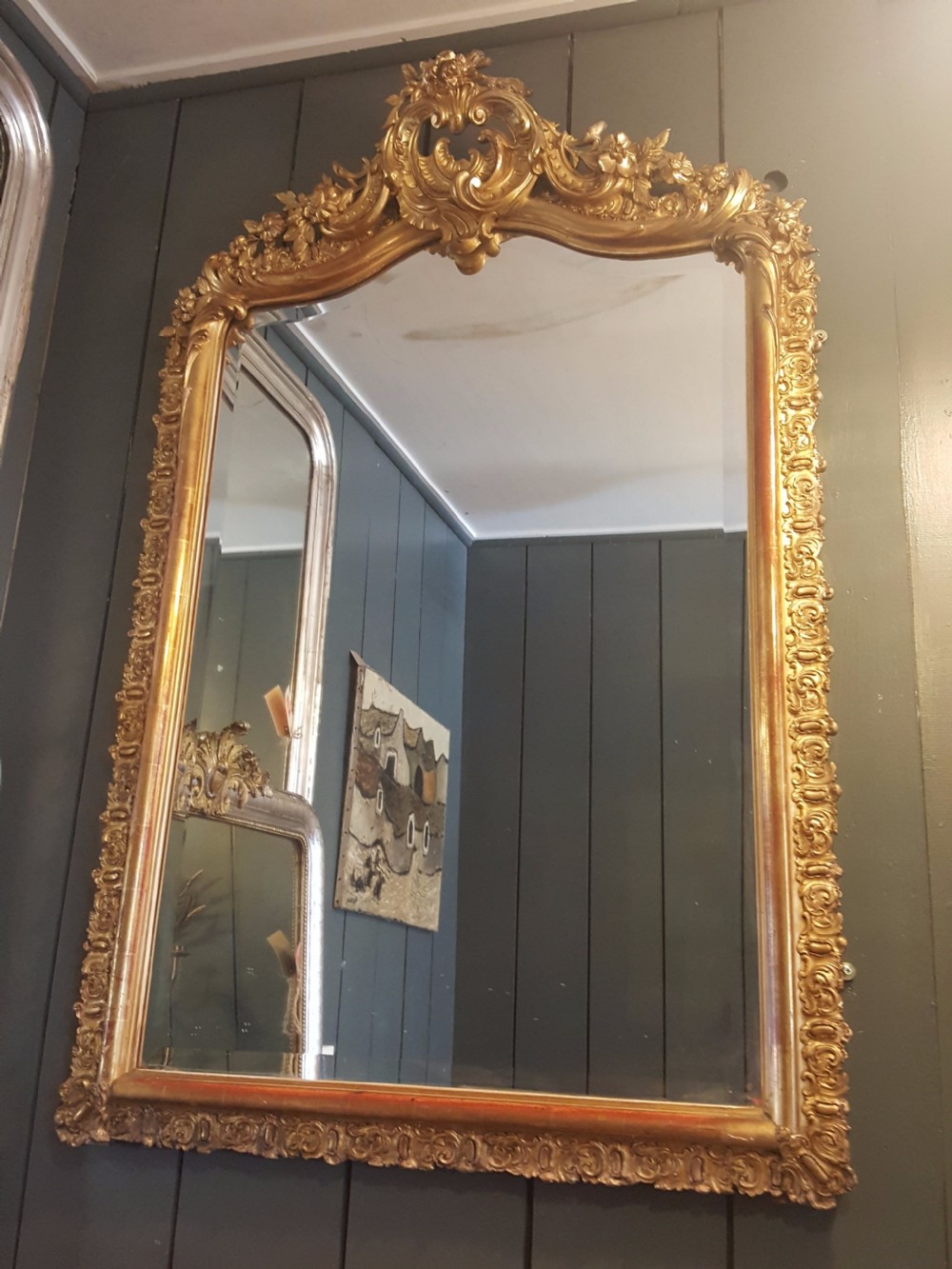 Elaborate Antique French Gilded Mirror C1880