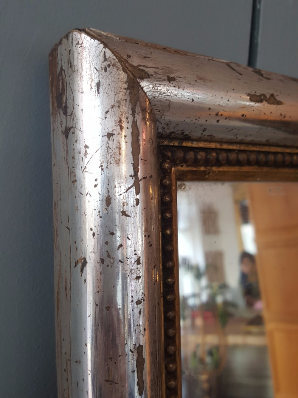 Antique Large French Silver Gilded Bistro Mirror View II