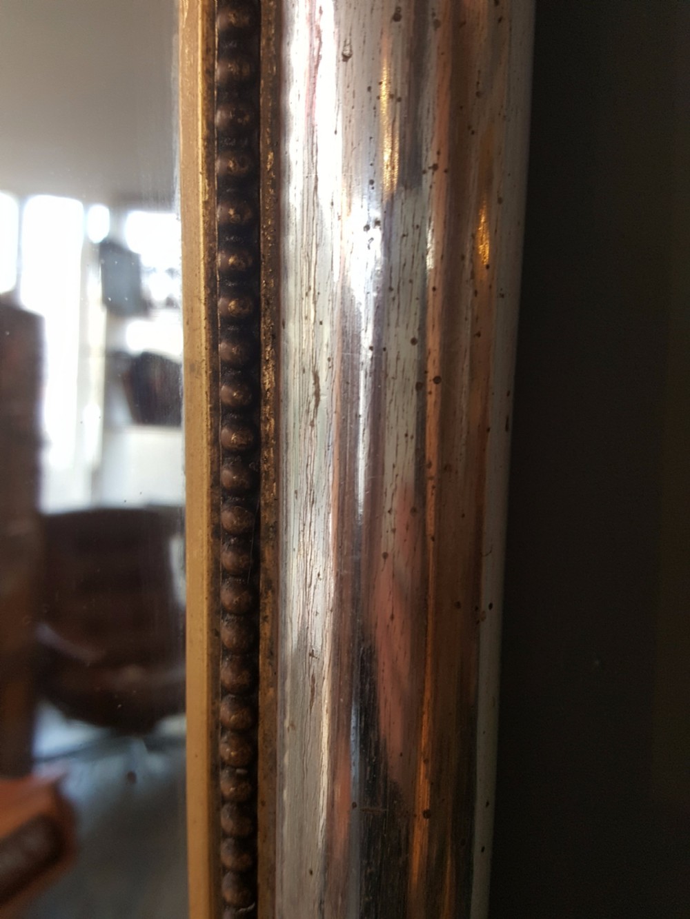 Antique Large French Silver Gilded Bistro Mirror View III