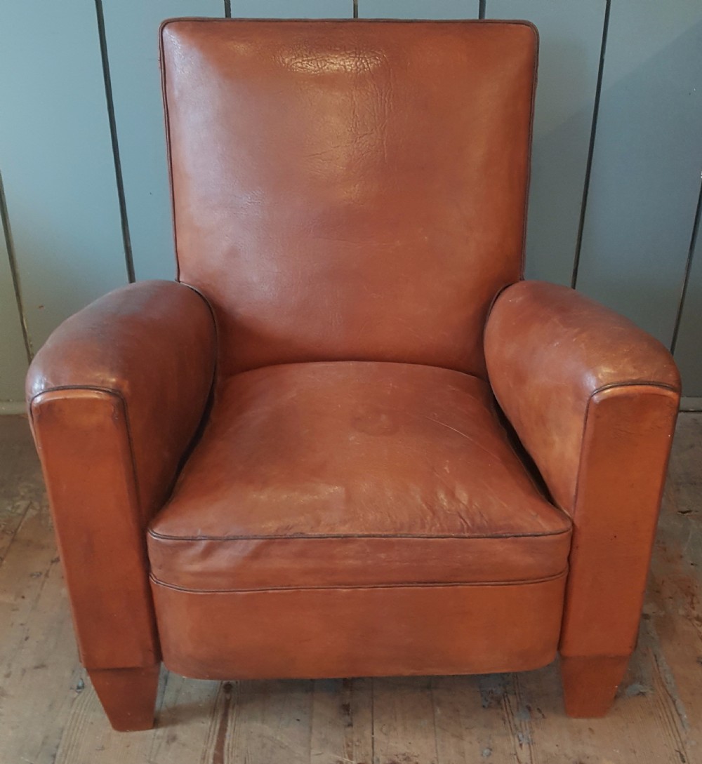 French Antique Leather Club Chair View II