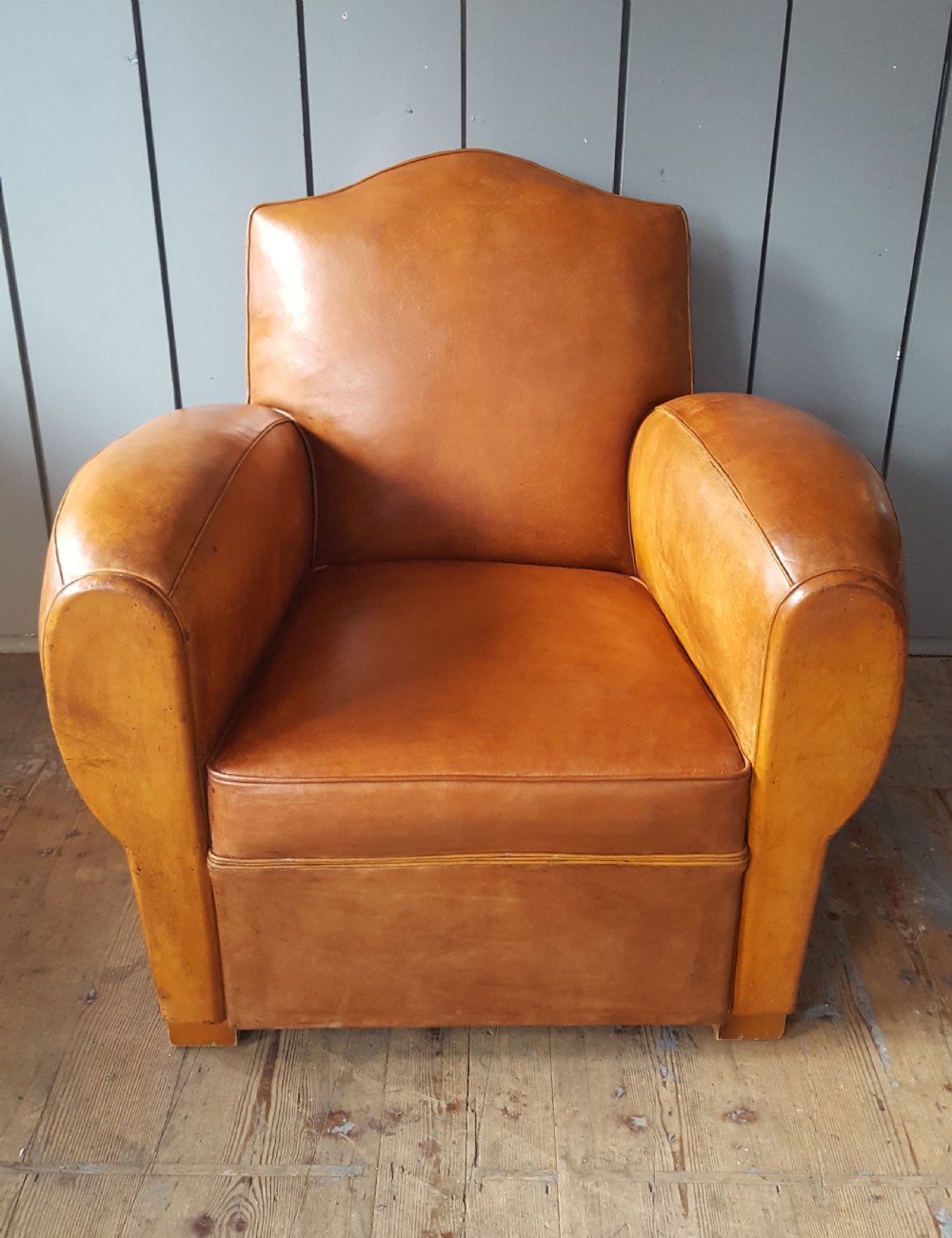 Pair of French Leather Armchairs C1920 View II