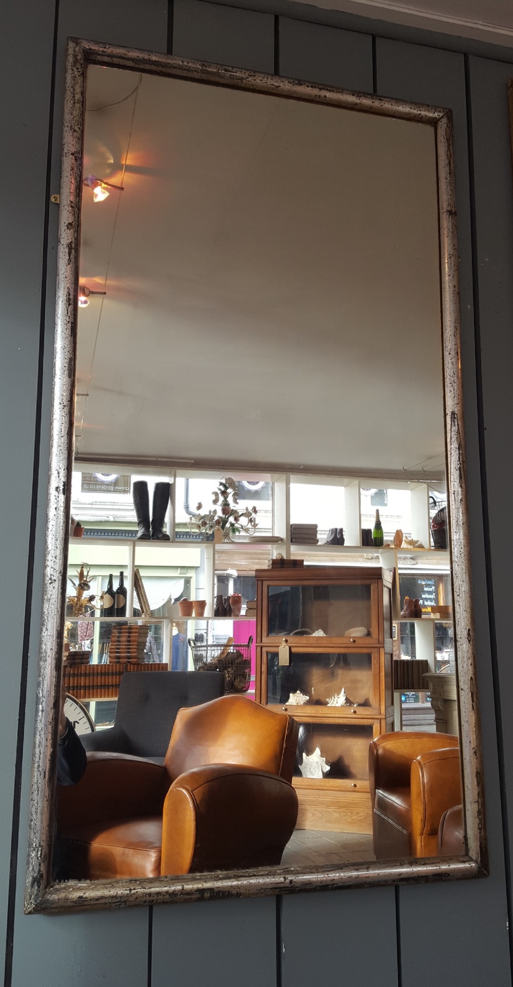 Antique Large French Silver Gilded Bistro Mirror