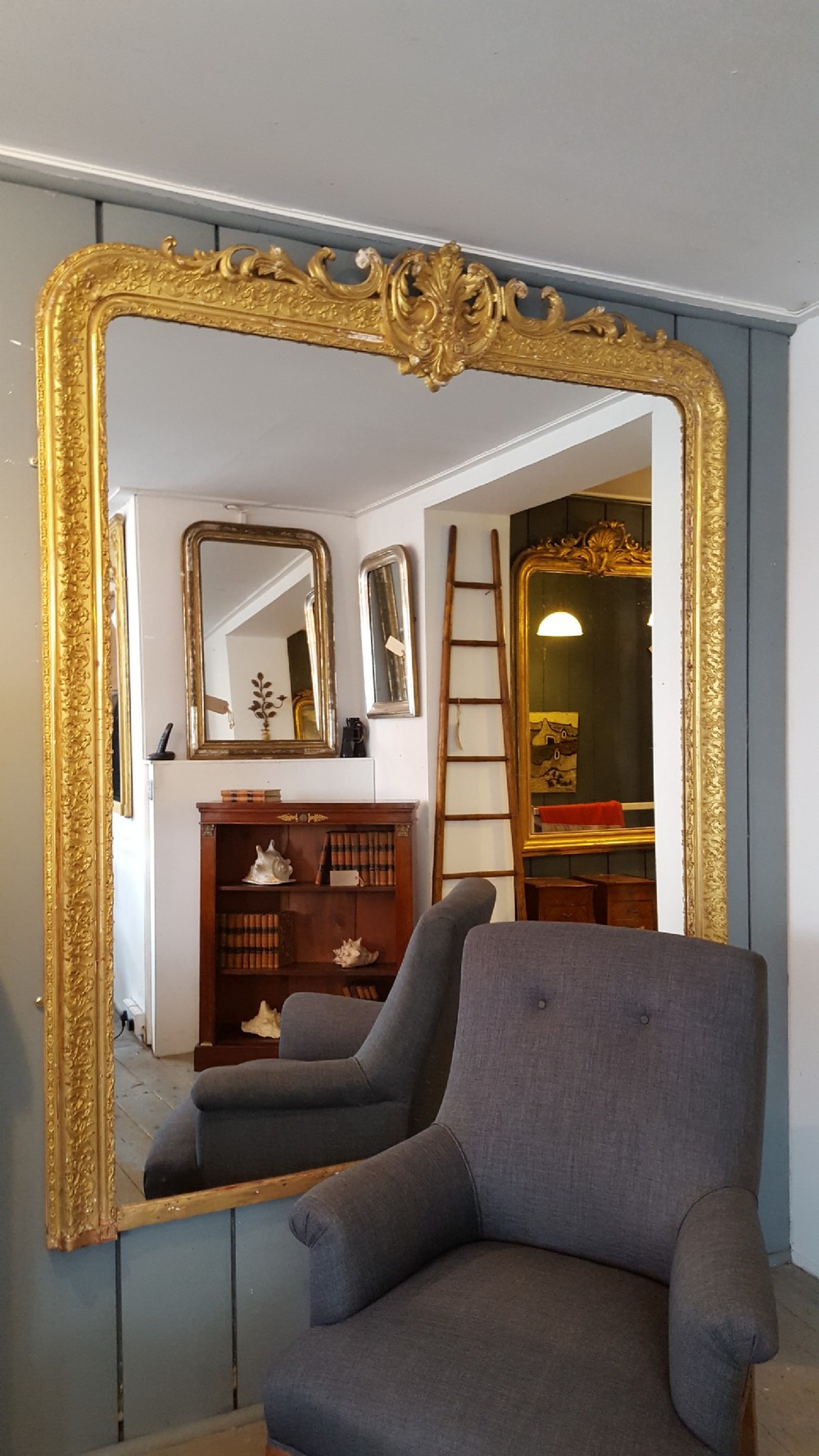 Antique Large French Gilded Mirror View III
