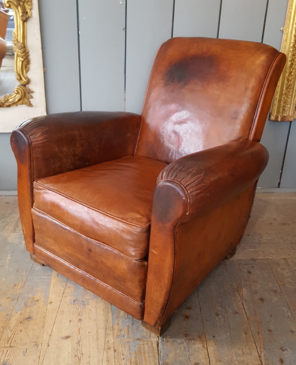 Antique French Leather Armchair C1920 View II