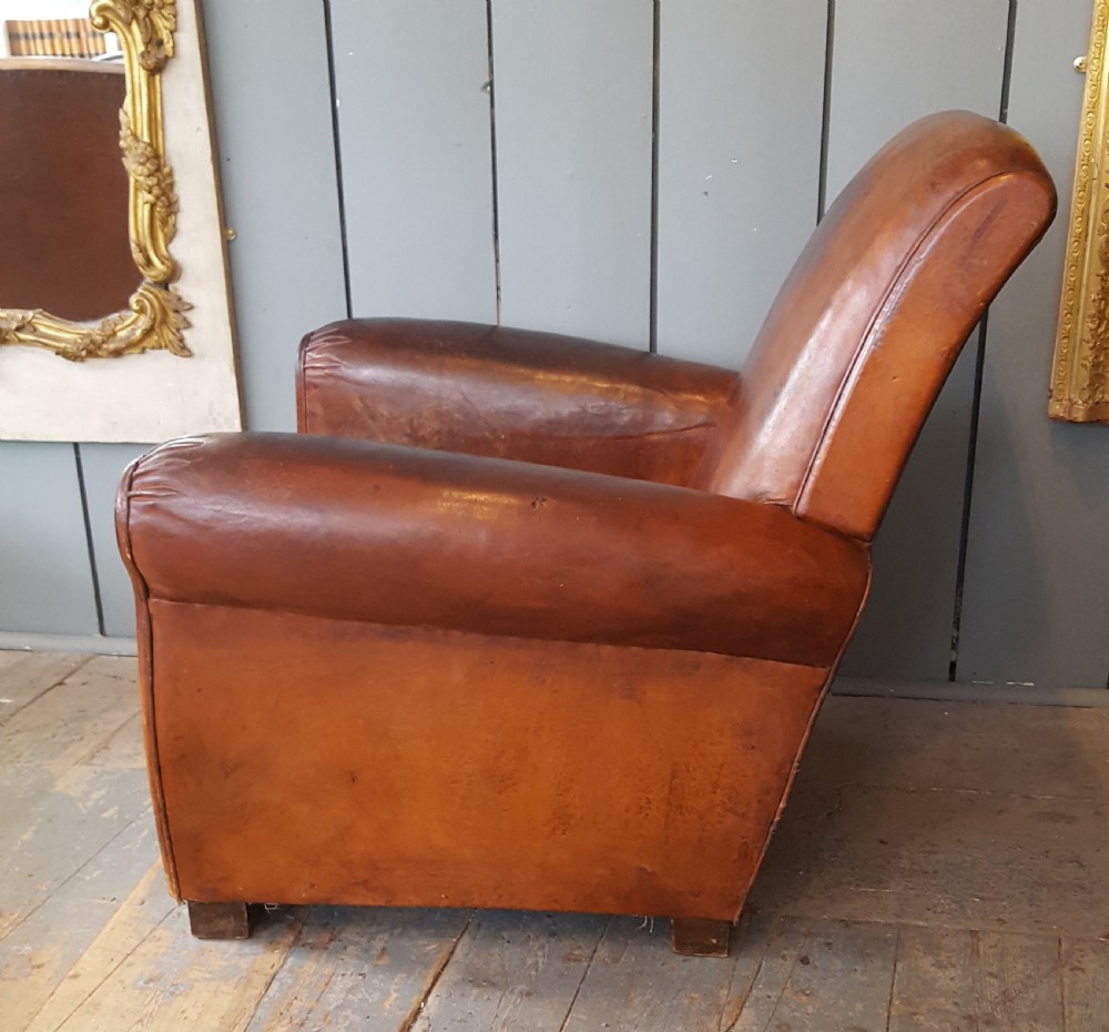 Antique French Leather Armchair C1920 View III