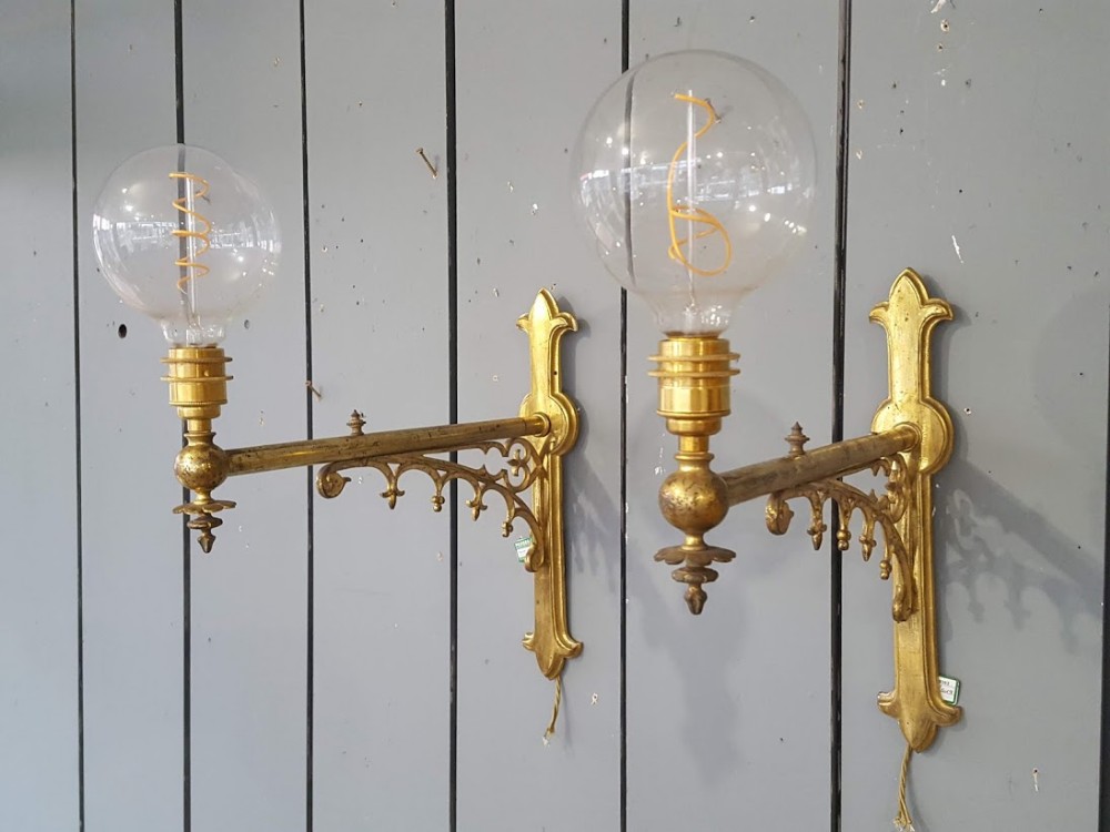 Pair of Beautiful Large Brass Wall Lights