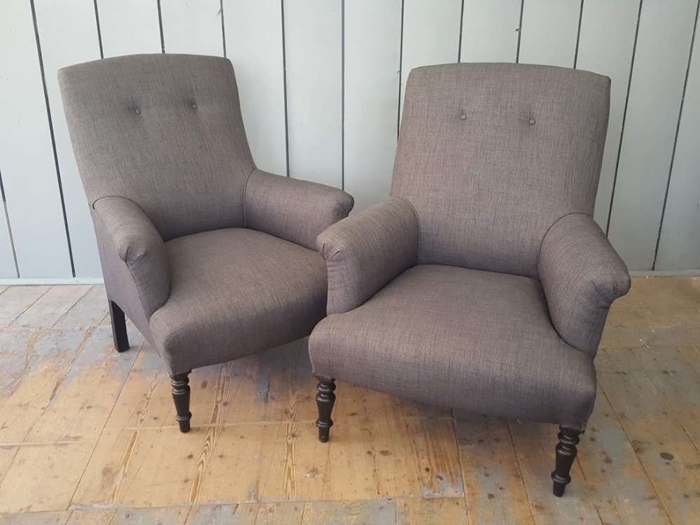 French Charcoal Grey Armchairs C1910
