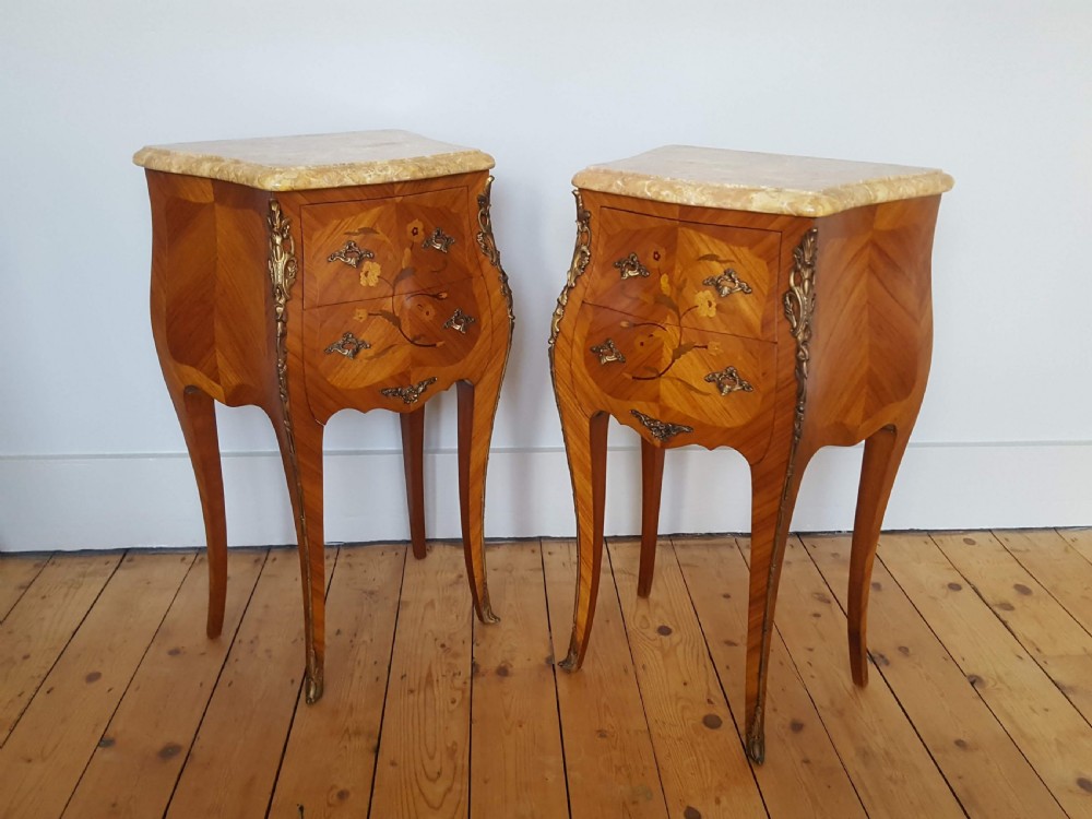 Kingwood Marquetry Bedside Tables C1930