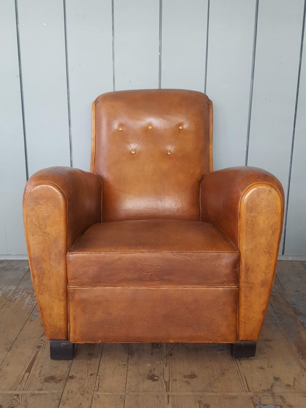 French Leather Button Back Armchair 1930