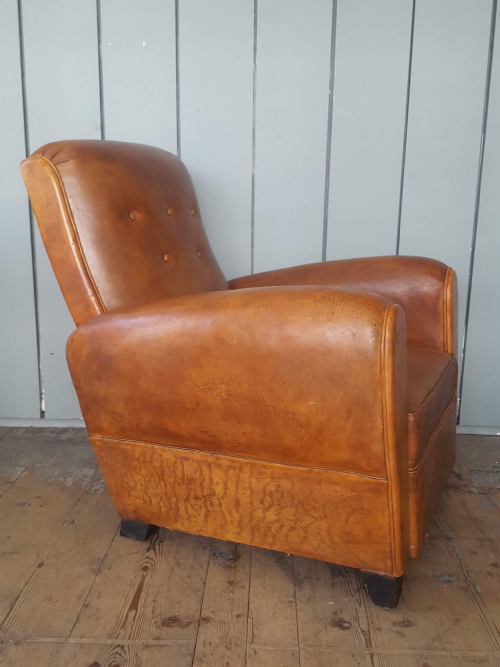 French Leather Button Back Armchair 1930 View IV