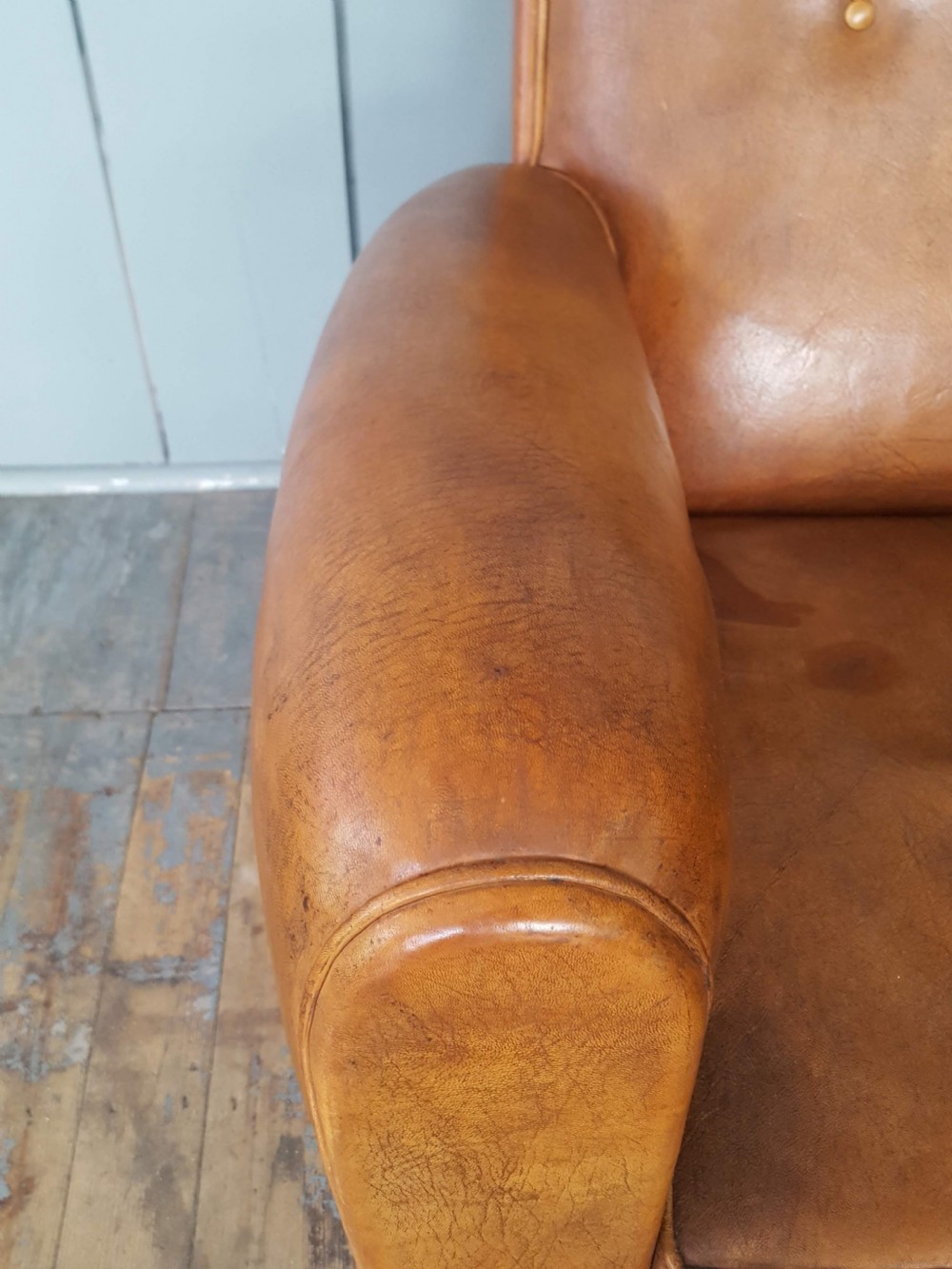 French Leather Button Back Armchair 1930 View V