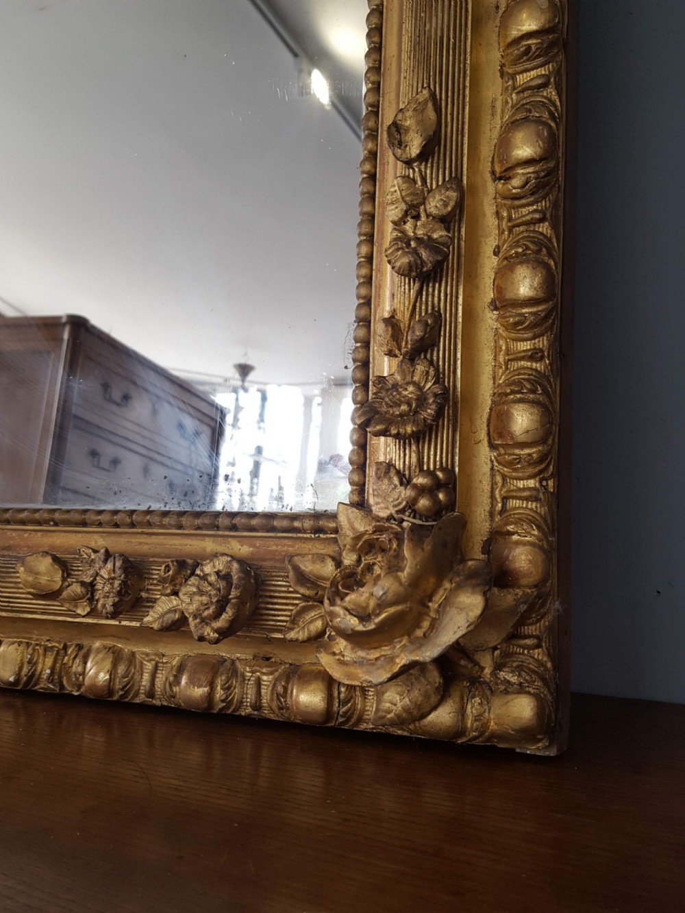 Beautiful French Rose Gilded Mirror C1850 View V