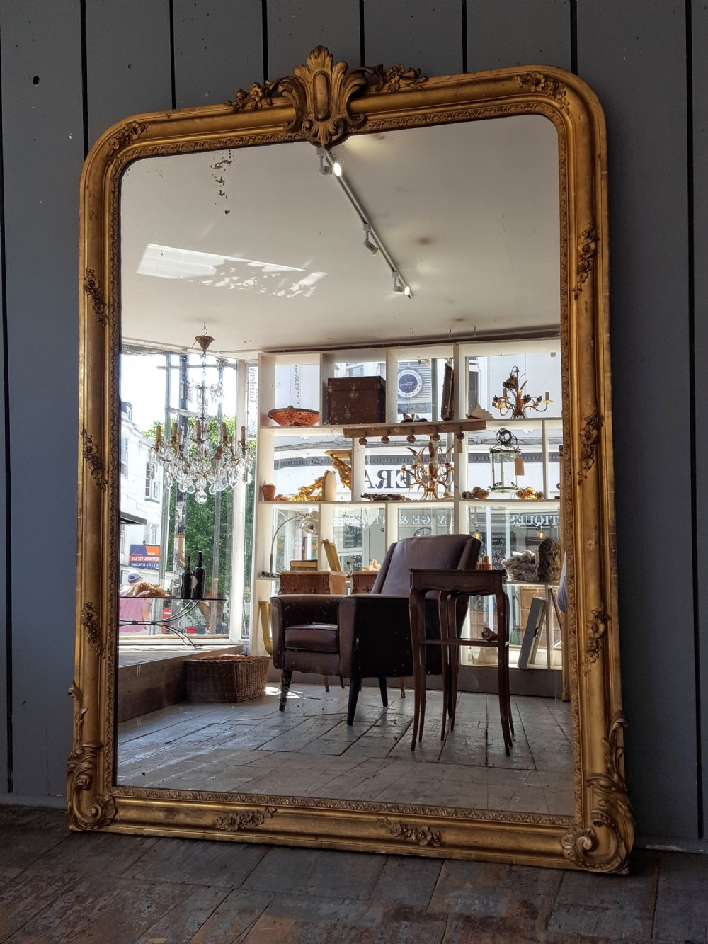 Wide Antique French Gilded Mirror C1860