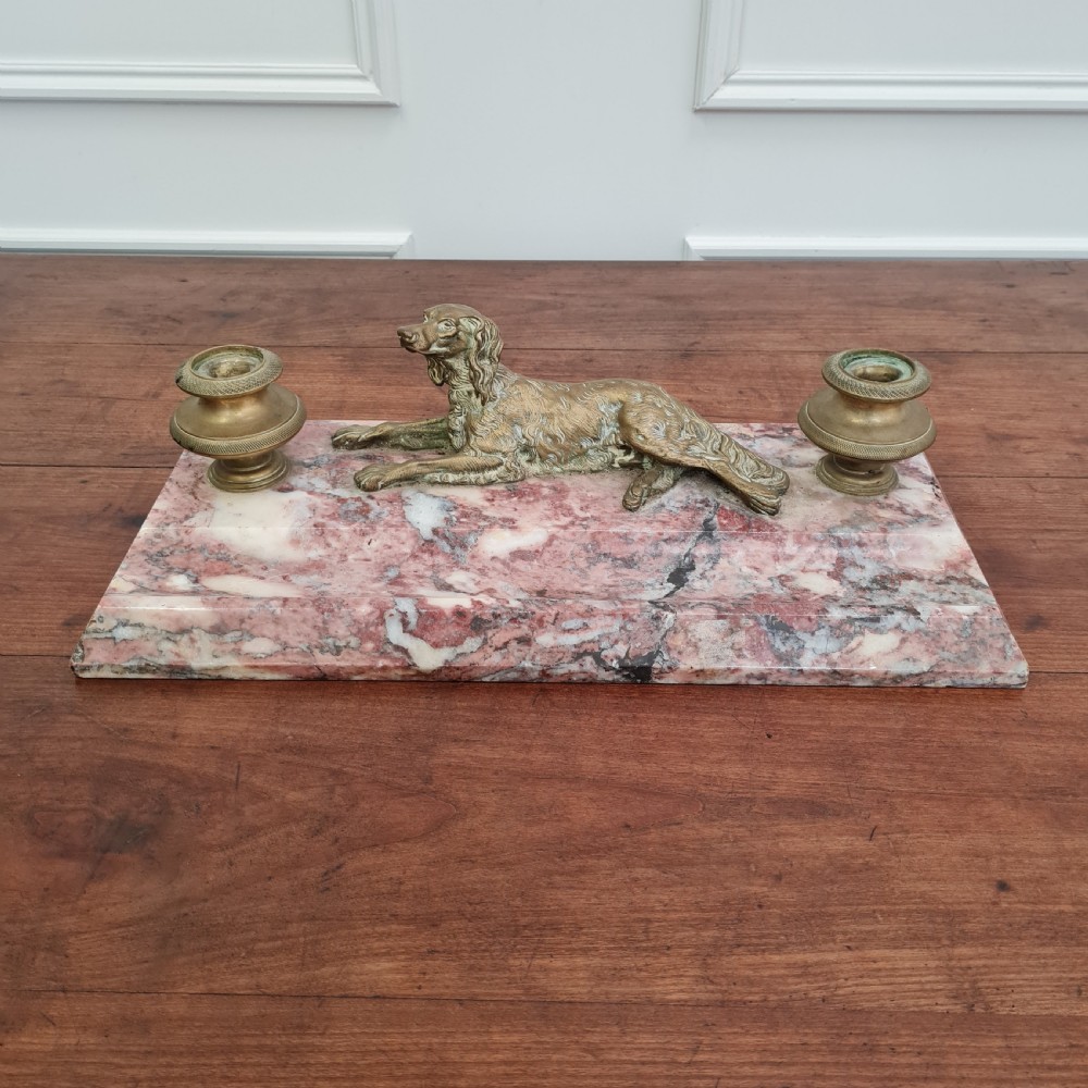 Pretty French Dog Inkstand C1900  View II
