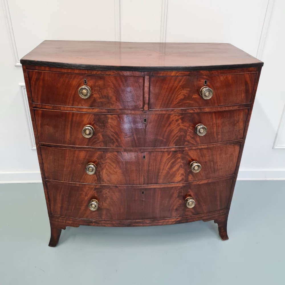 Flame Mahogany Antique Bowfront Chest c1830