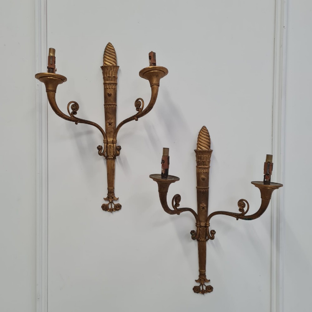 Two Elegant Empire Ormolu French Wall Lights c1900 