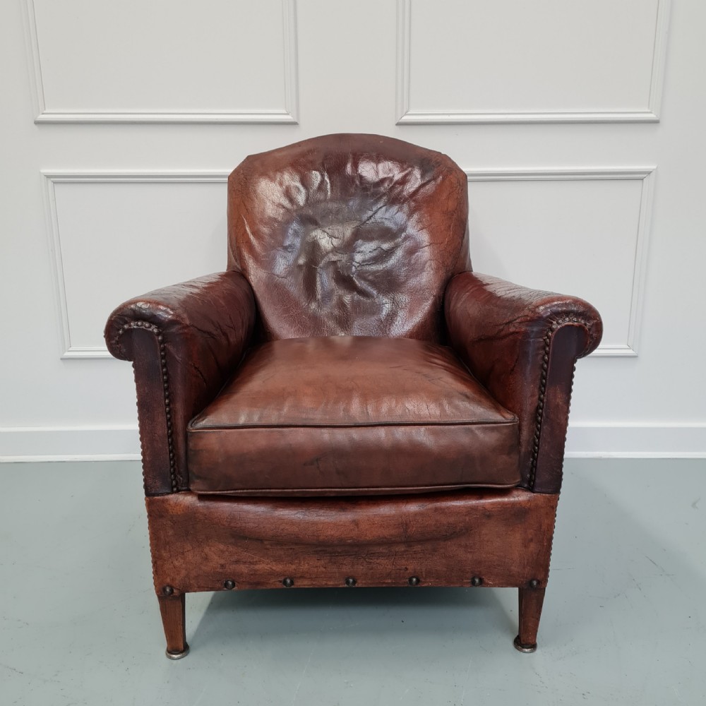 Antique Small Leather Library Chair