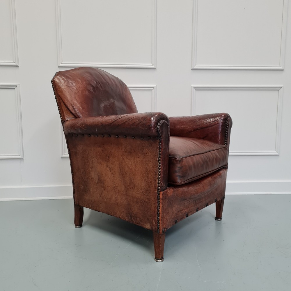 Antique Small Leather Library Chair View II