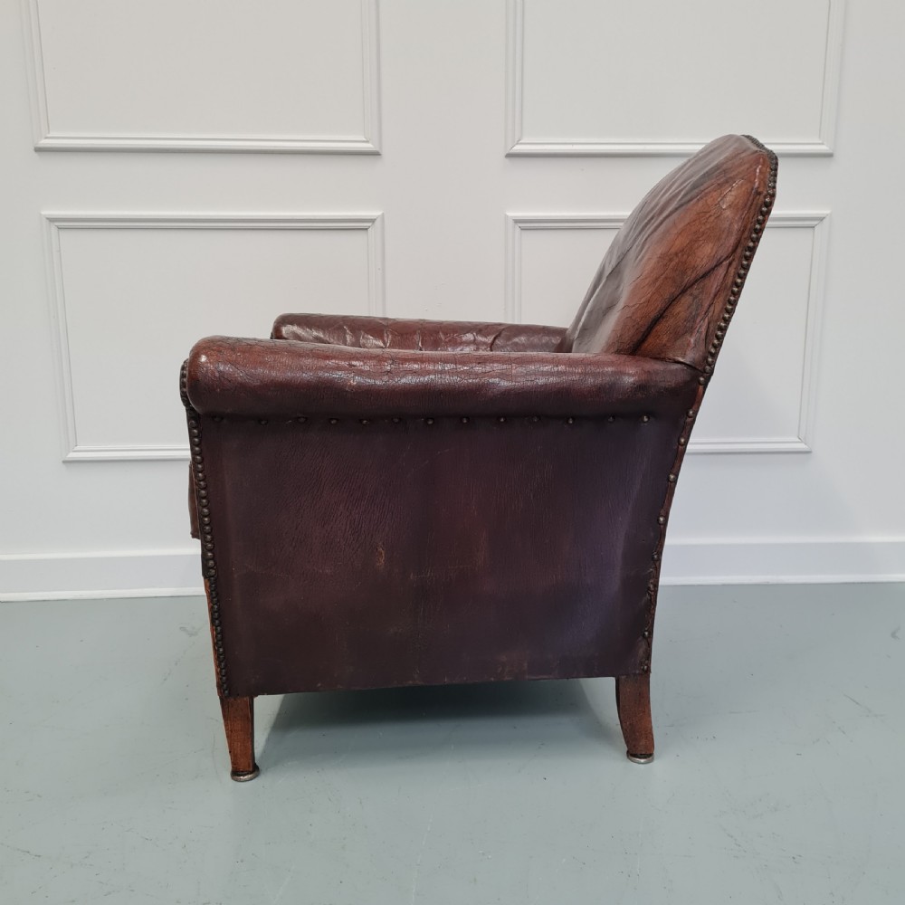Antique Small Leather Library Chair View IV