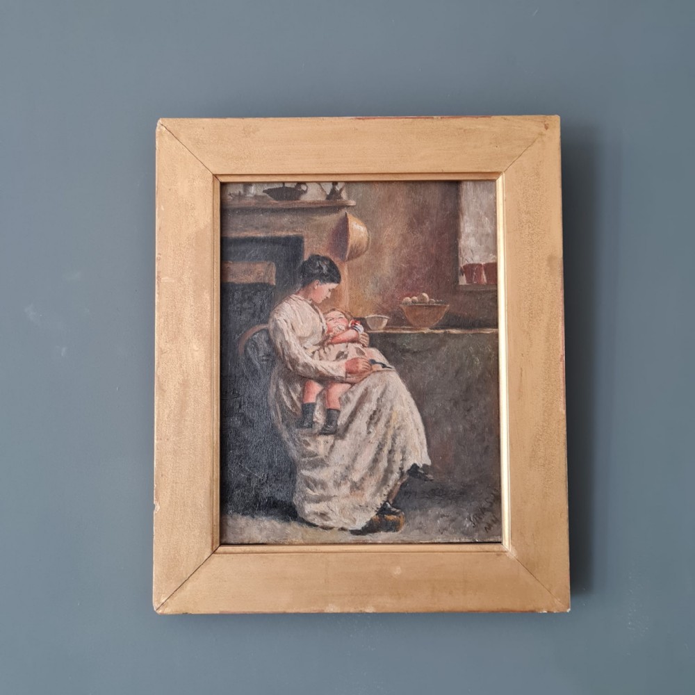 Antique Painting of Mother and Child