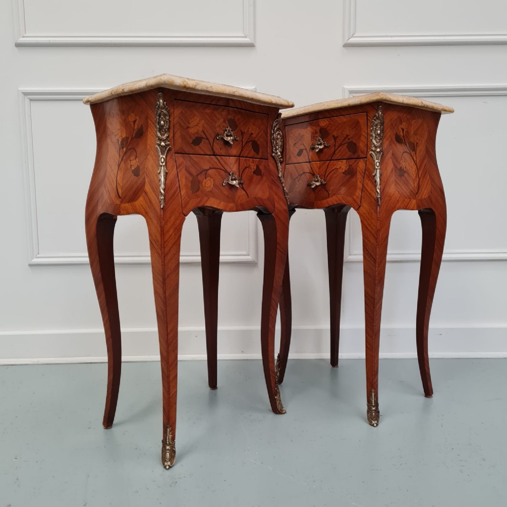 Pair Of French Marquetry Bedside Tables c1930