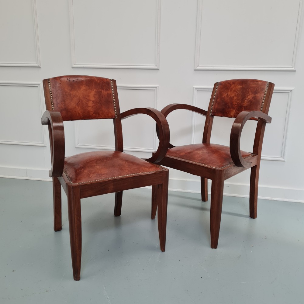 Pair of Leather Bridge Desk Chairs c1930