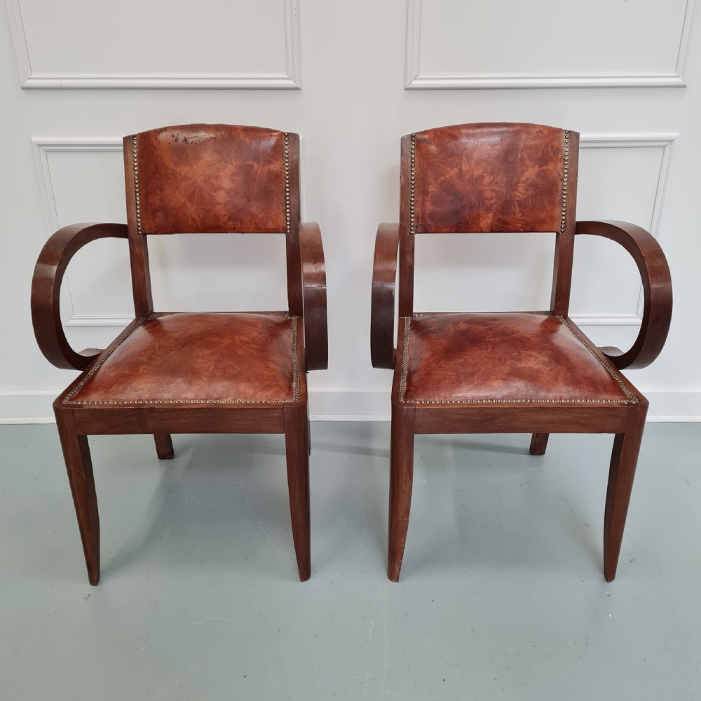 Pair of Leather Bridge Desk Chairs c1930 View II