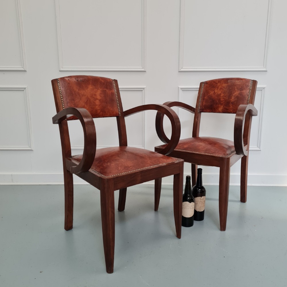 Pair of Leather Bridge Desk Chairs c1930 View III