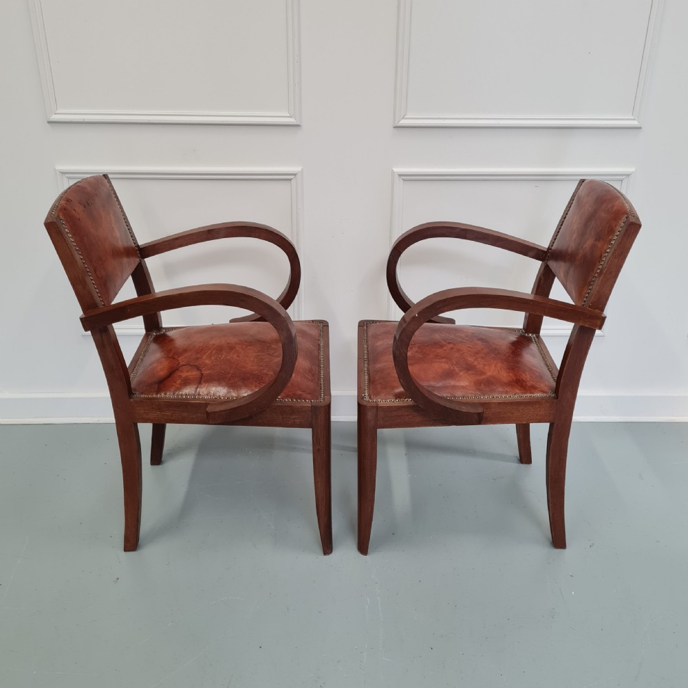 Pair of Leather Bridge Desk Chairs c1930 View IV