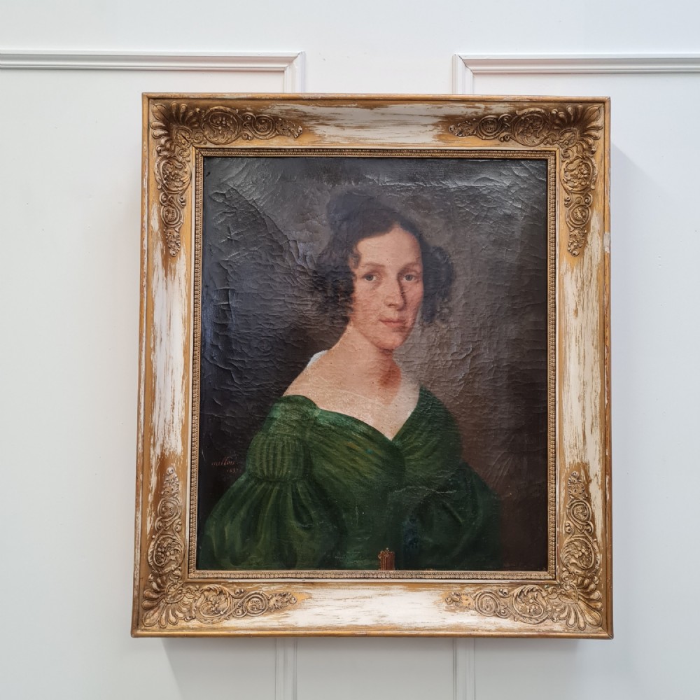Beautiful Antique Oil Painting of French Woman 1837 