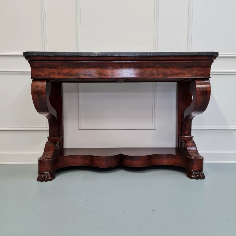 Large French Flame Mahogany Console Table C1830 