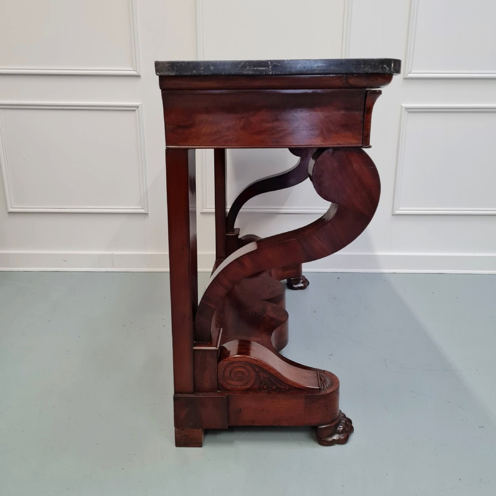 Large French Flame Mahogany Console Table C1830  View V