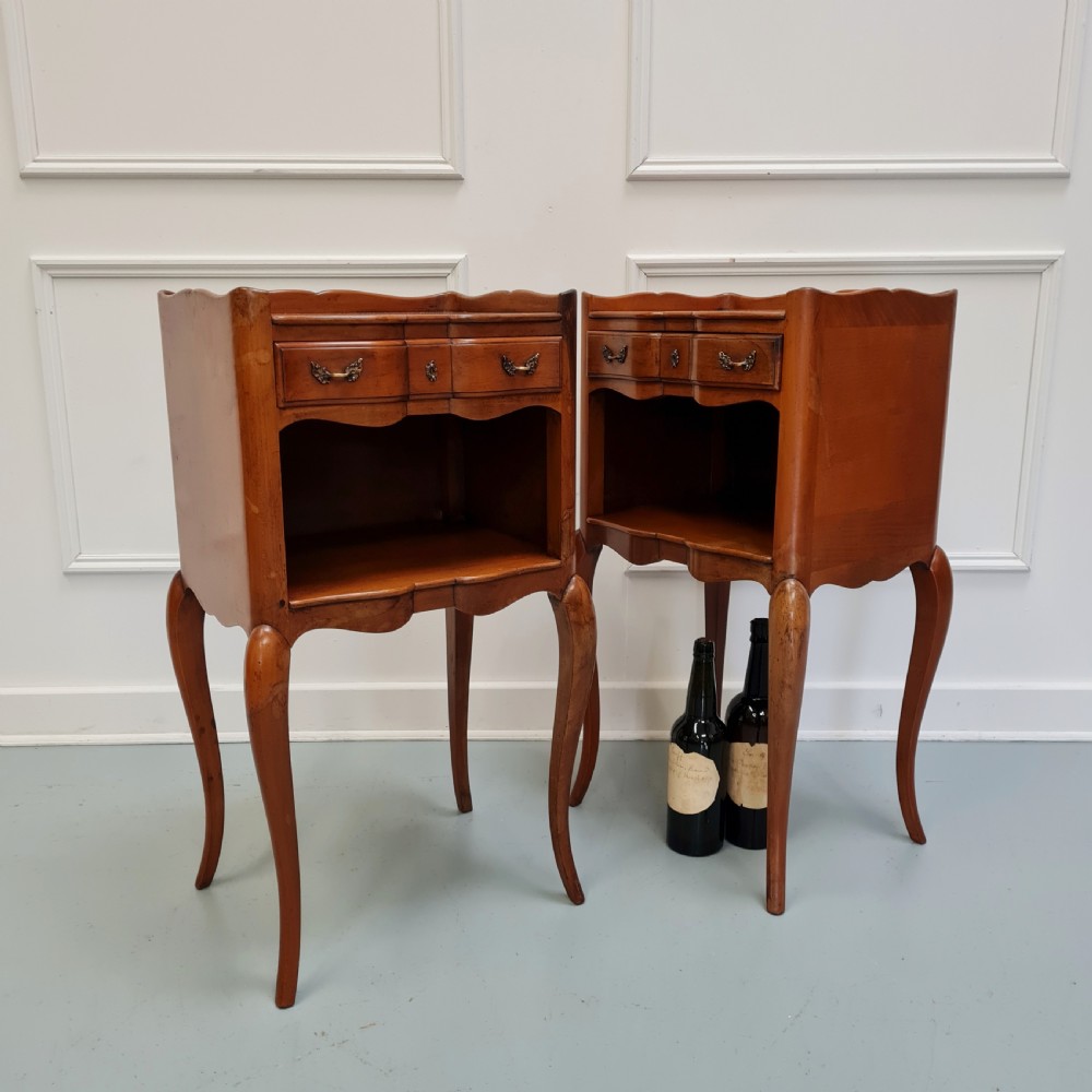 Pair of Cherry Antique French Bedside Tables C1920 View IV