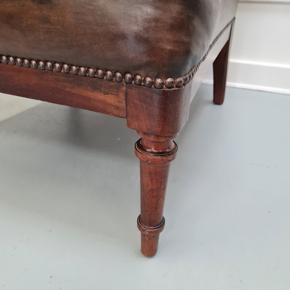 Antique Leather Library Chair with Matching Stool c1870 View IV