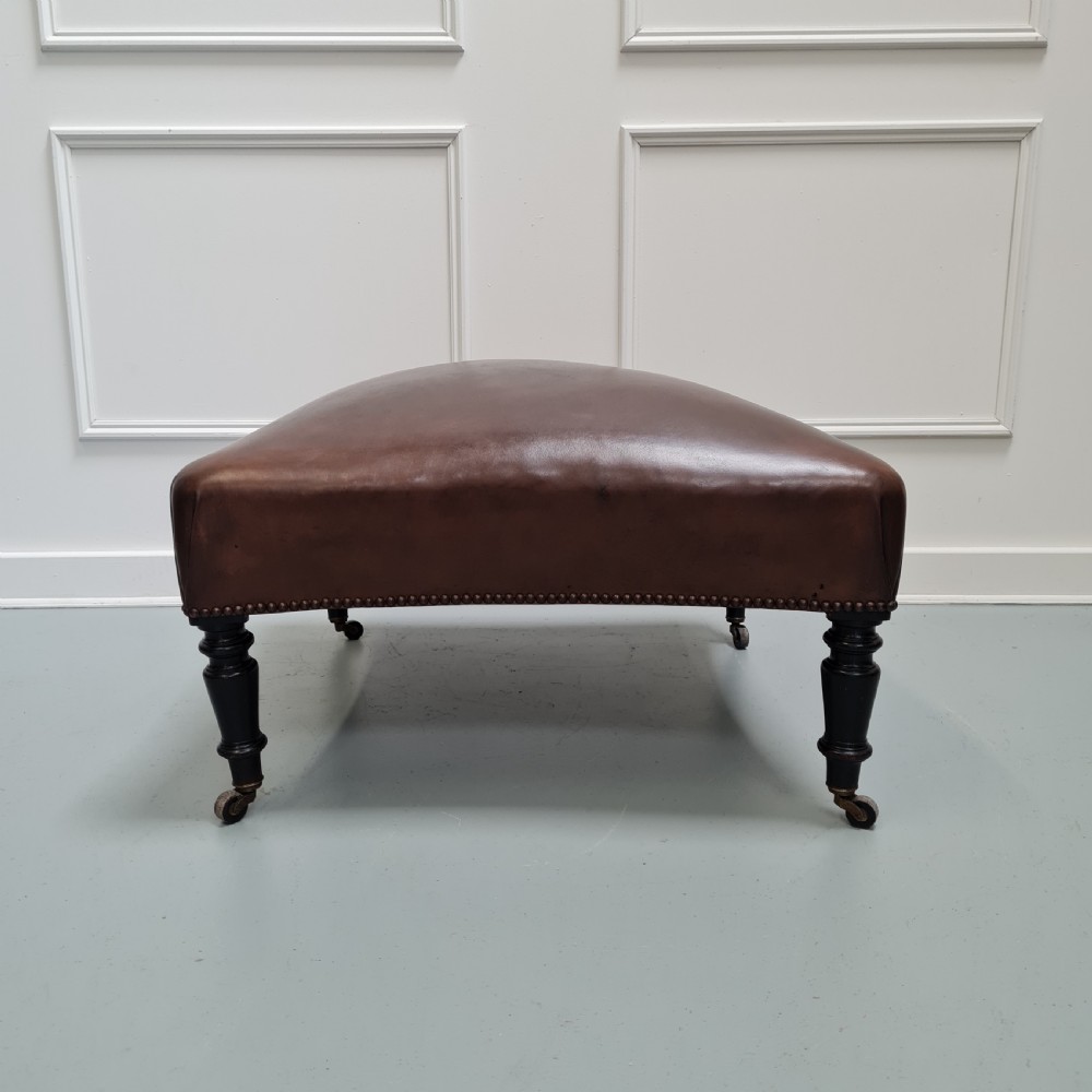 Antique Leather Library Chair and Stool C1900 View IV