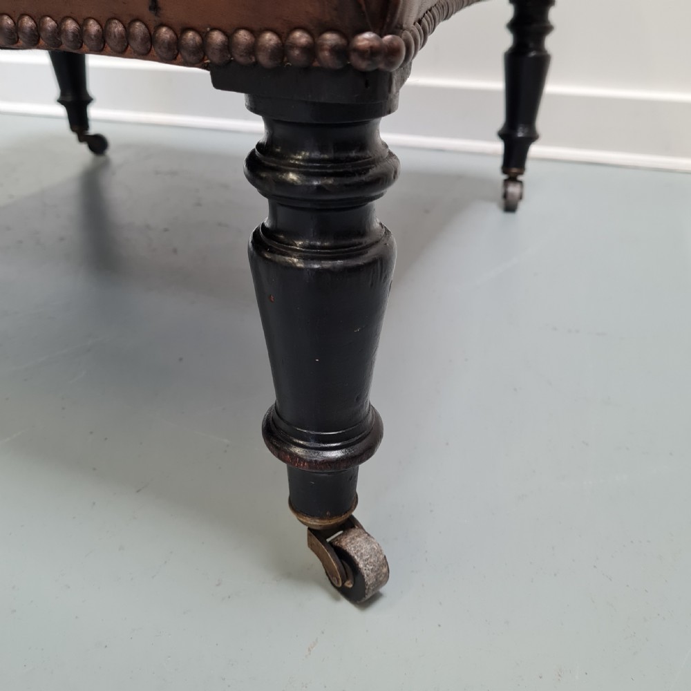 Antique Leather Library Chair and Stool C1900 View V