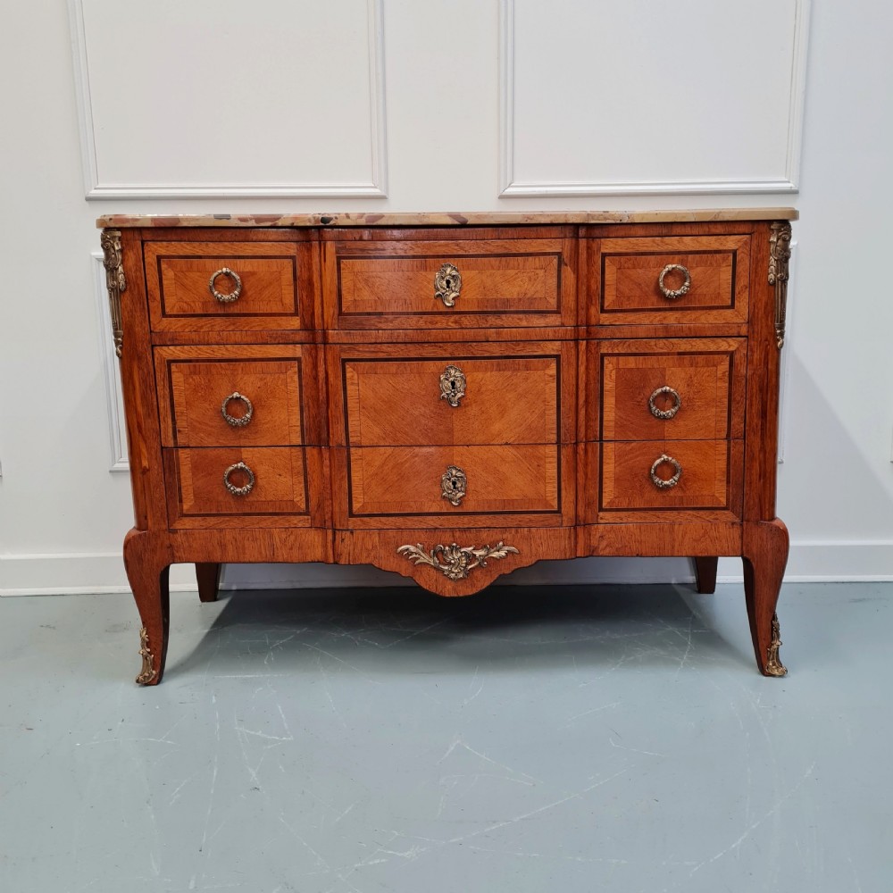 Transitional Style Antique French Variegated Marble Commode C1900