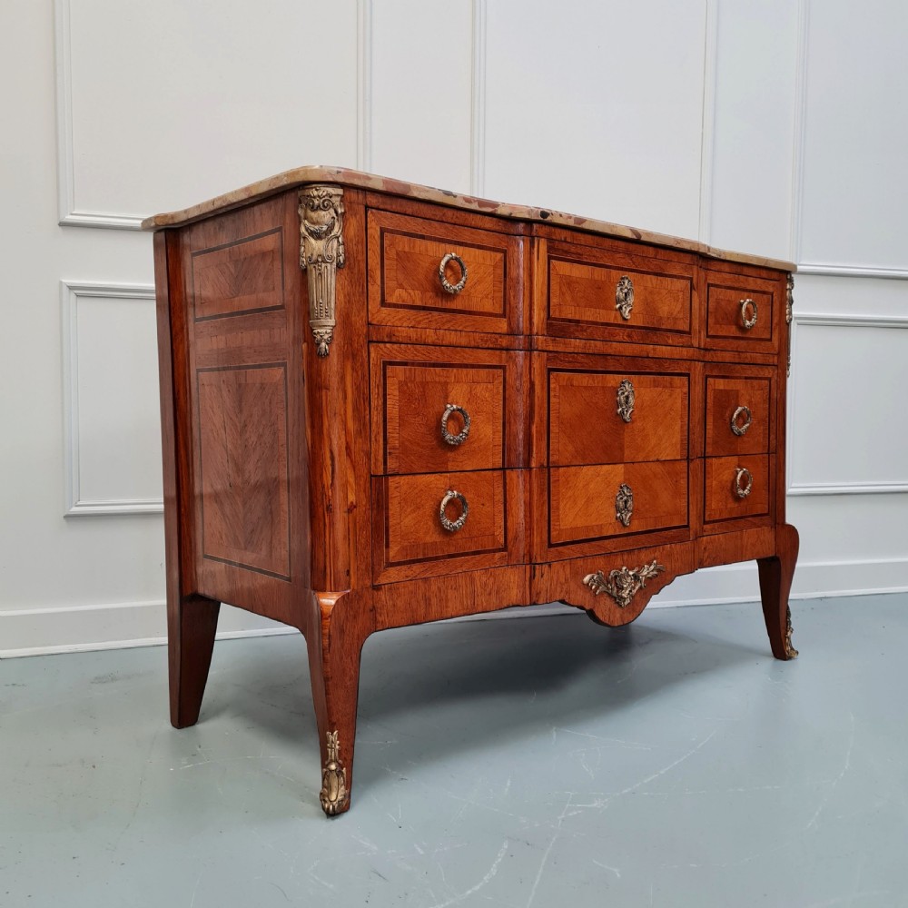 Transitional Style Antique French Variegated Marble Commode C1900 View II